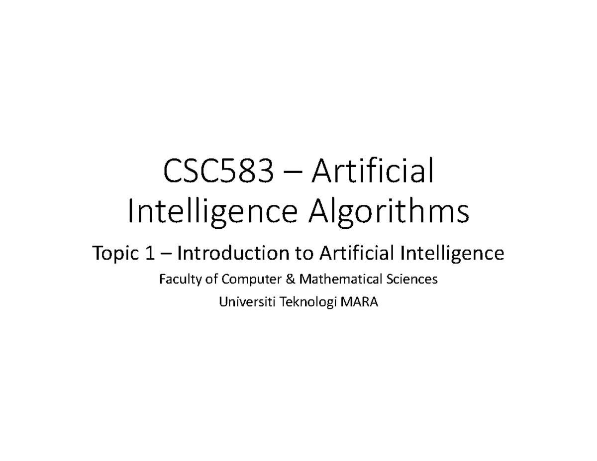 topic-1-introduction-to-artificial-intelligence-csc583-artificial