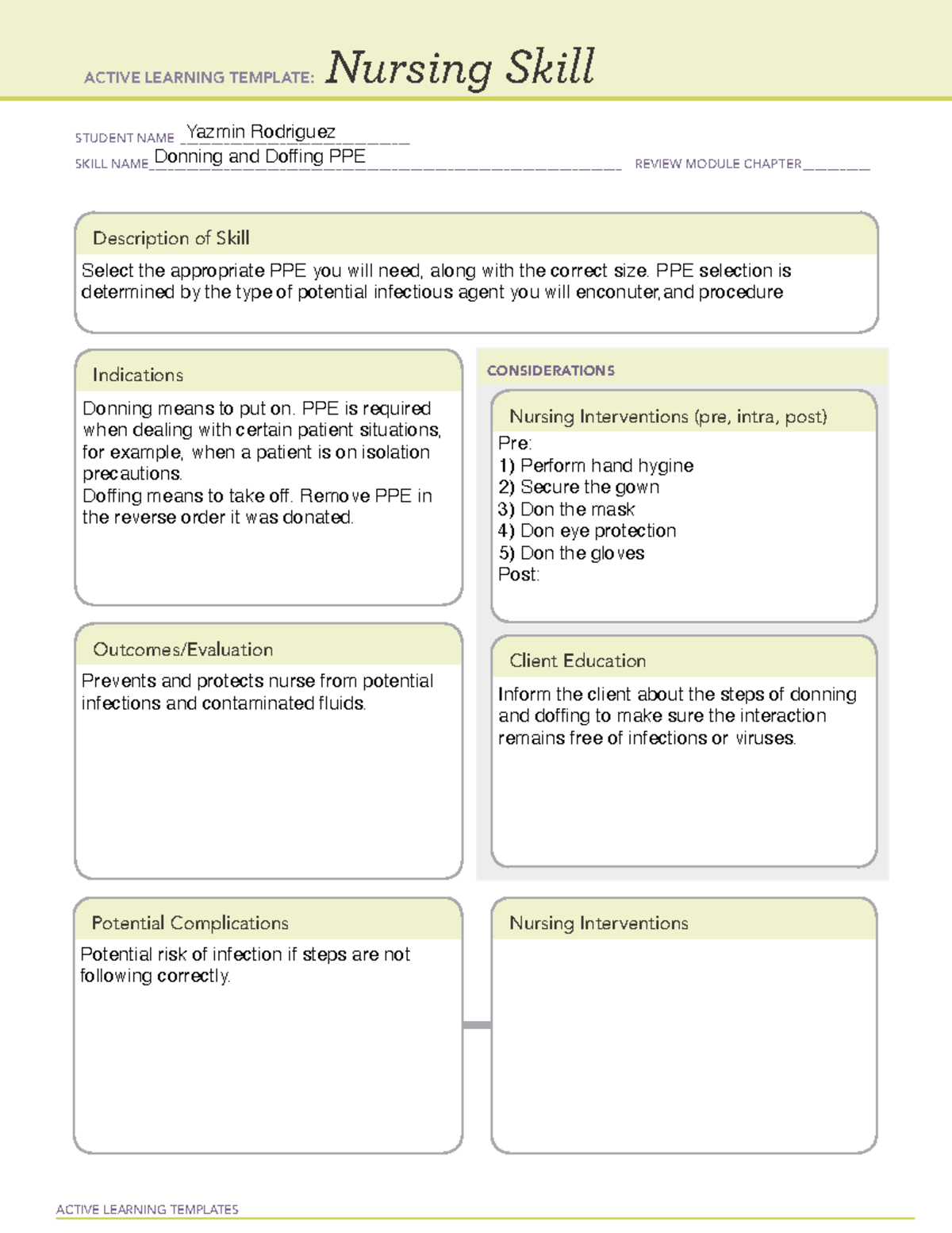 Donning and Doffing PPE - ACTIVE LEARNING TEMPLATES Nursing Skill ...