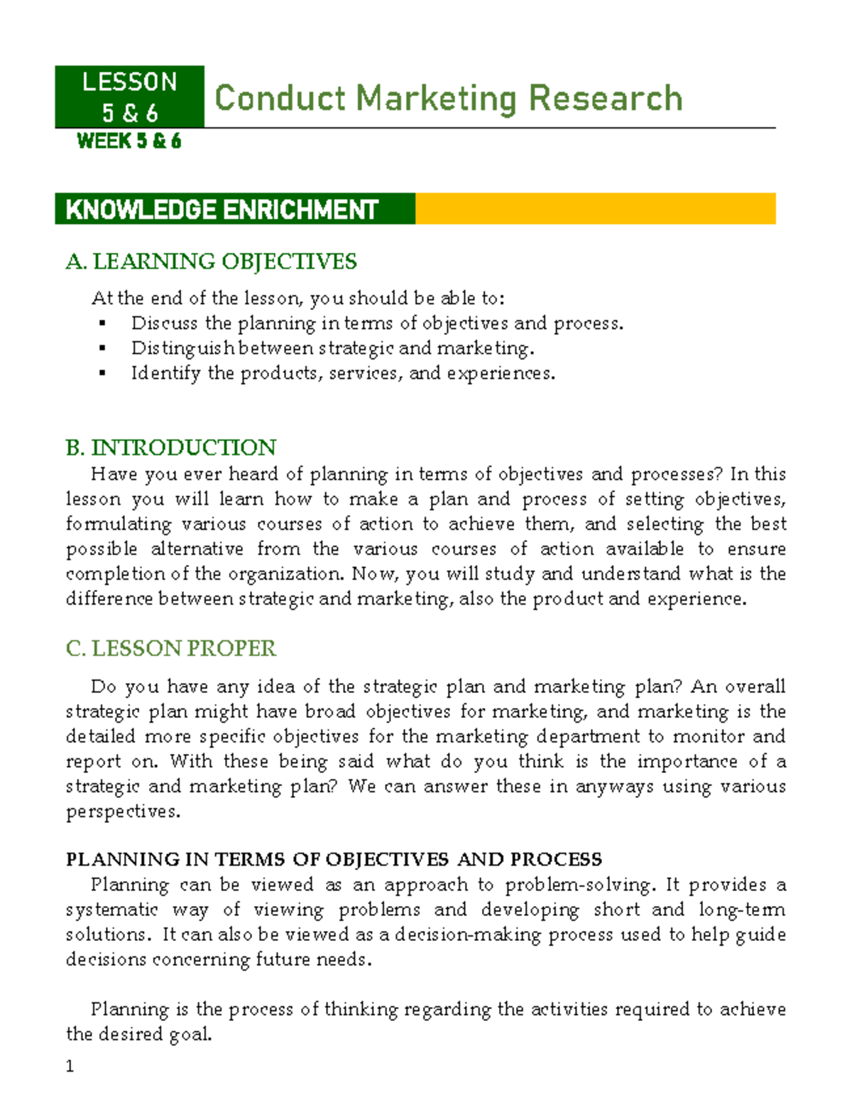 Module 5-8 Marketing - LESSON 5 & 6 Conduct Marketing Research WEEK 5 ...