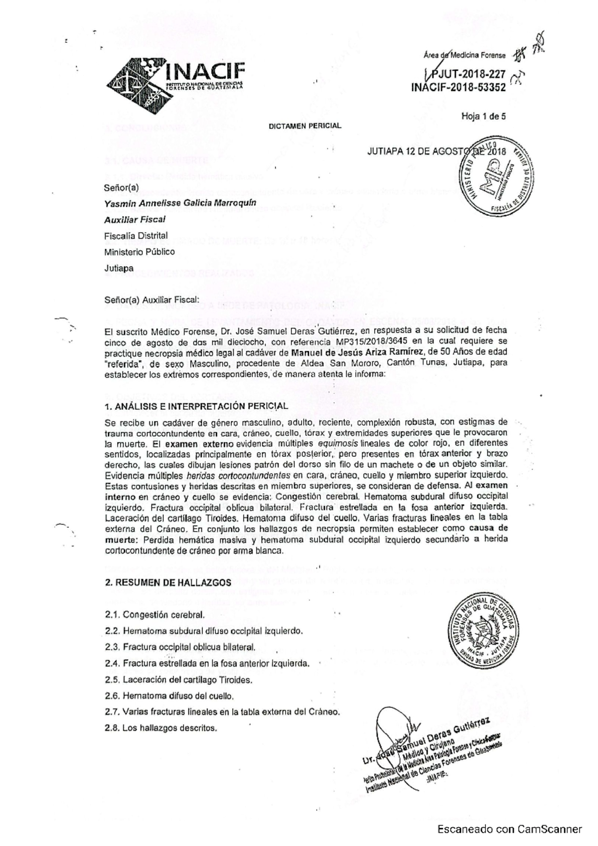 Dictamen Pericial 1-1 - tareas - Área de Medicina Forense INACIF ...