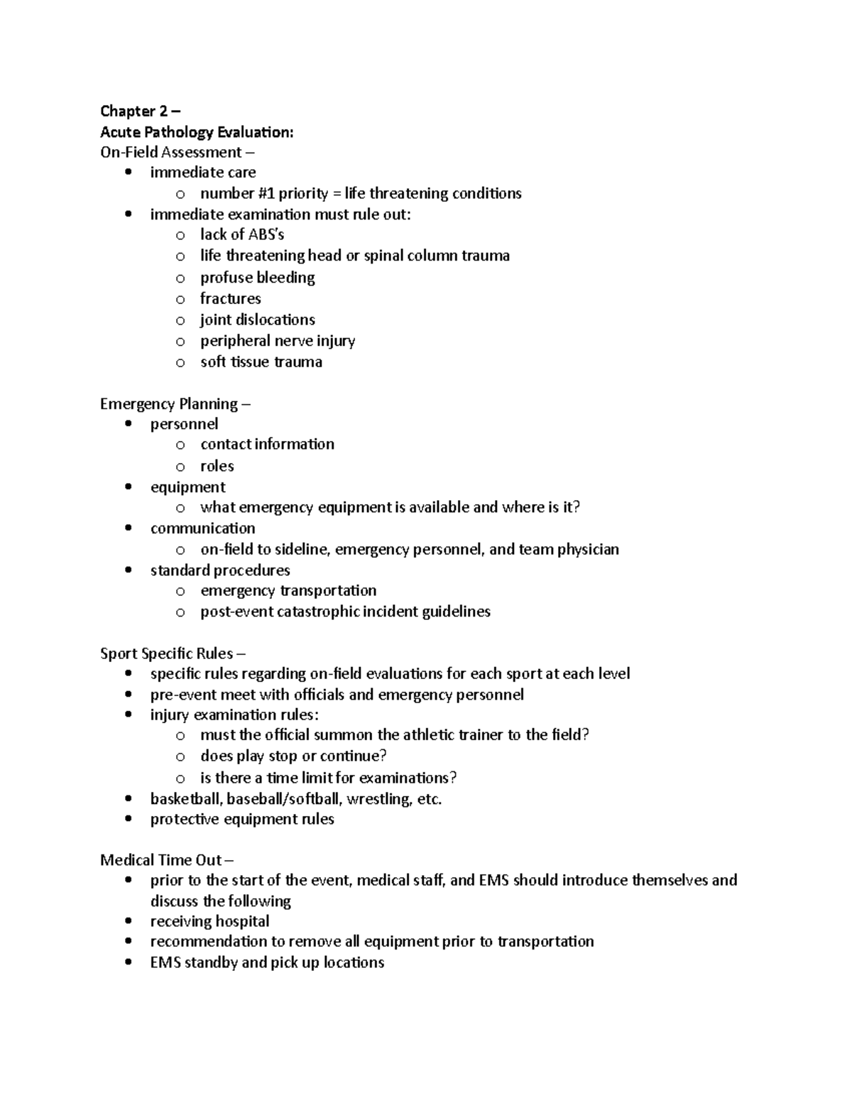 Chapter 2 Notes - Acute Pathology Evaluation - Chapter 2 – Acute ...