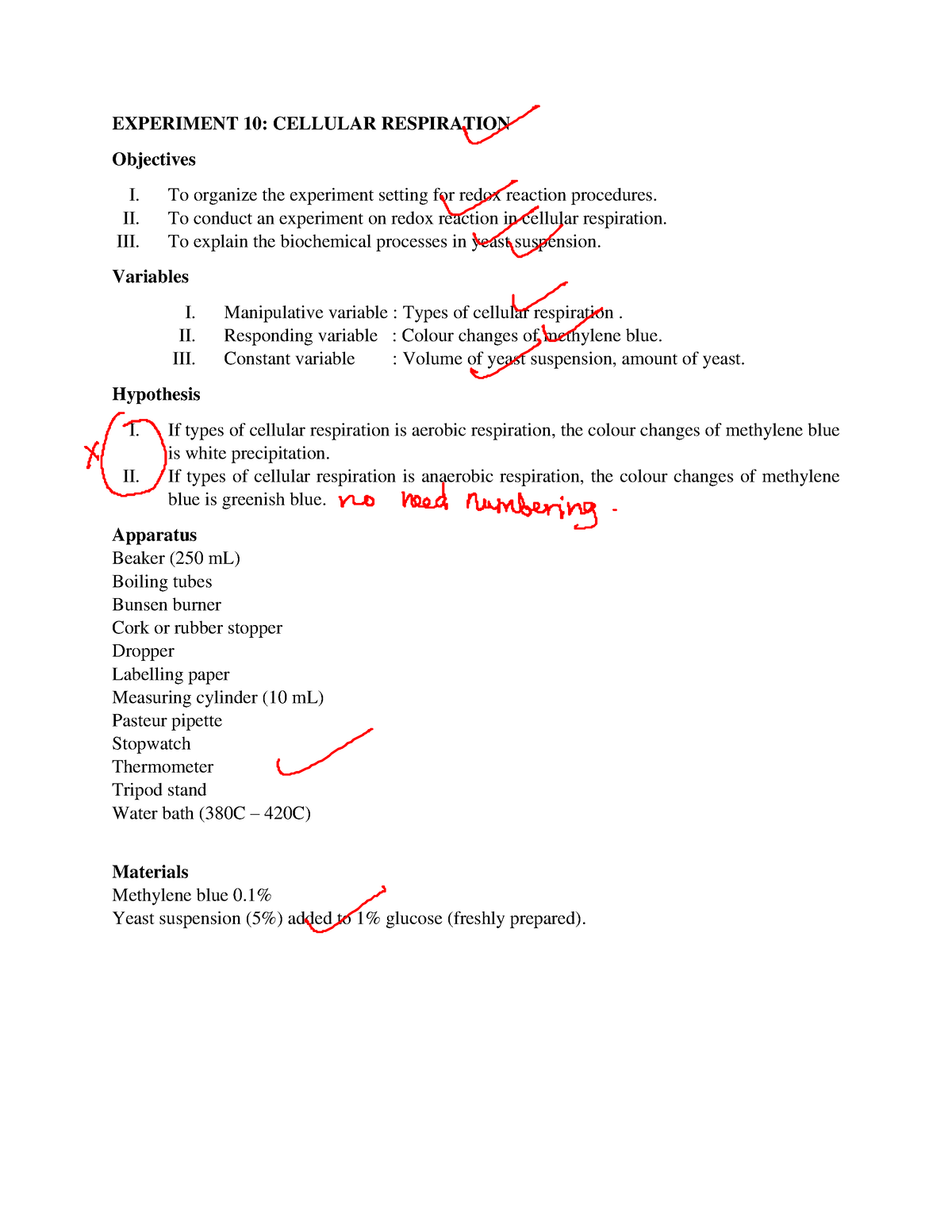 hypothesis for cellular respiration experiment