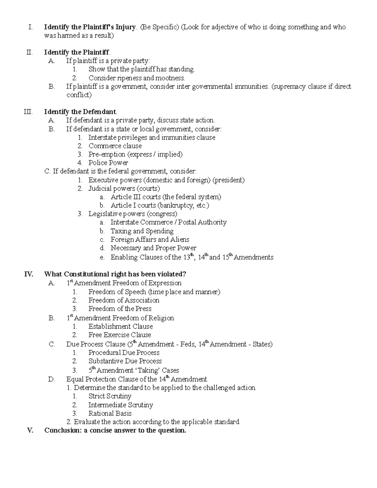 B. Outline Rule Statements - I. Identify the Plaintiff's Injury. (Be ...