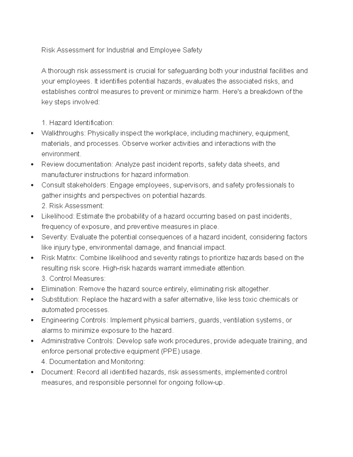 Risk Assessment for Industrial and Employee Safety - It identifies ...