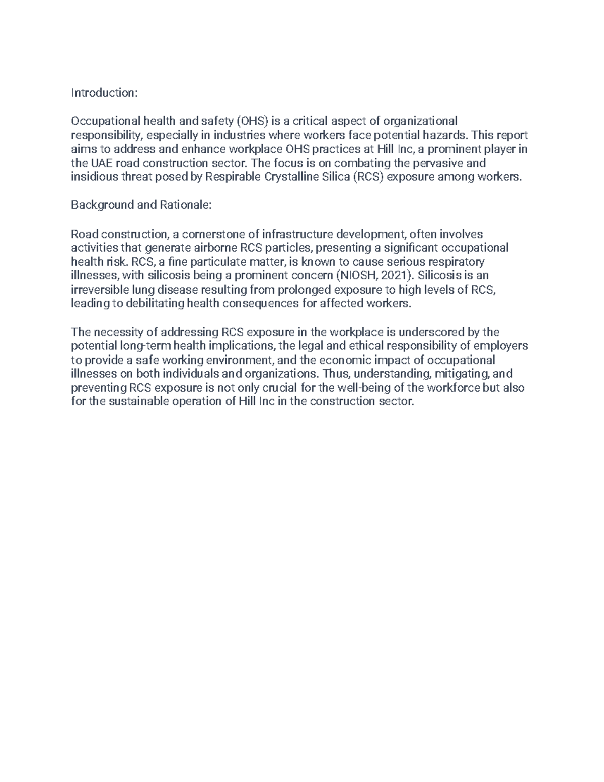99999 - ytr - Introduction: Occupational health and safety (OHS) is a ...