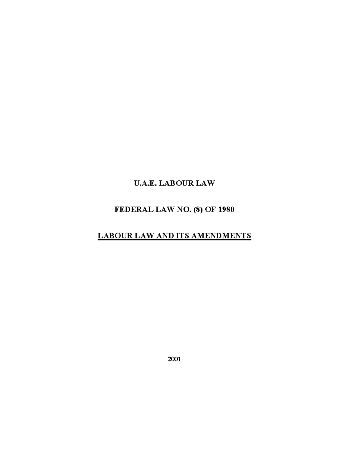 UAE Labour Law Eng Federal Law Studocu