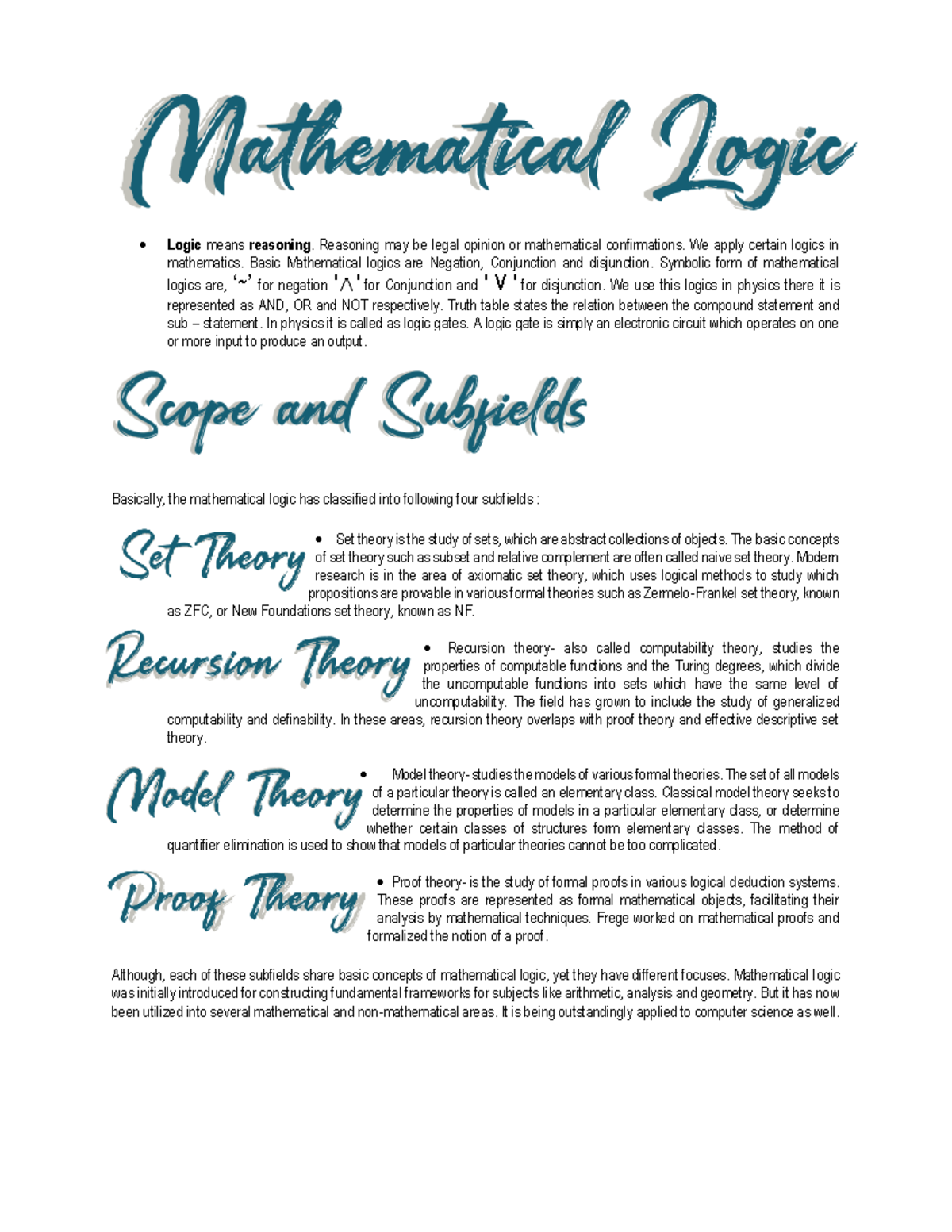 Реферат: Mathemtical Logic Essay Research Paper Mathematical logic