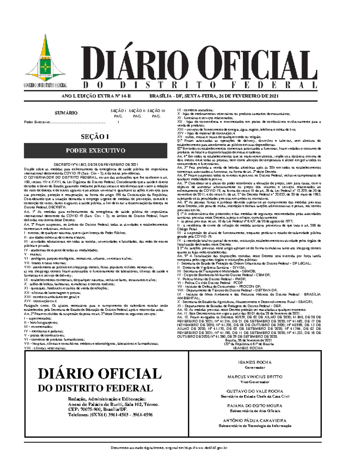 DODF 014 26-02-2021 Edicao Extra B - ANO L EDIÇÃO EXTRA Nº 14-B ...