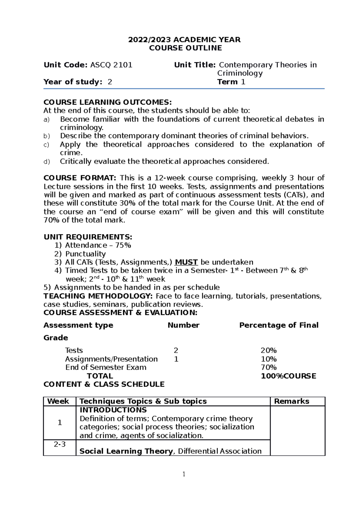 criminology room assignment august 2023