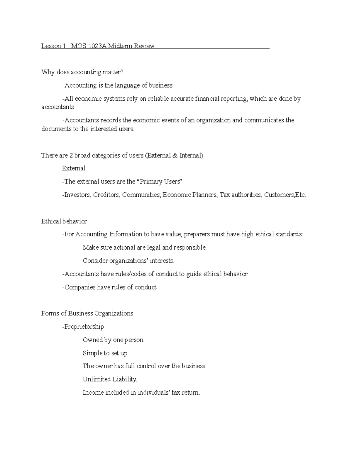 Finance and accounting Midterm 1 Review, rough notes without textbook ...