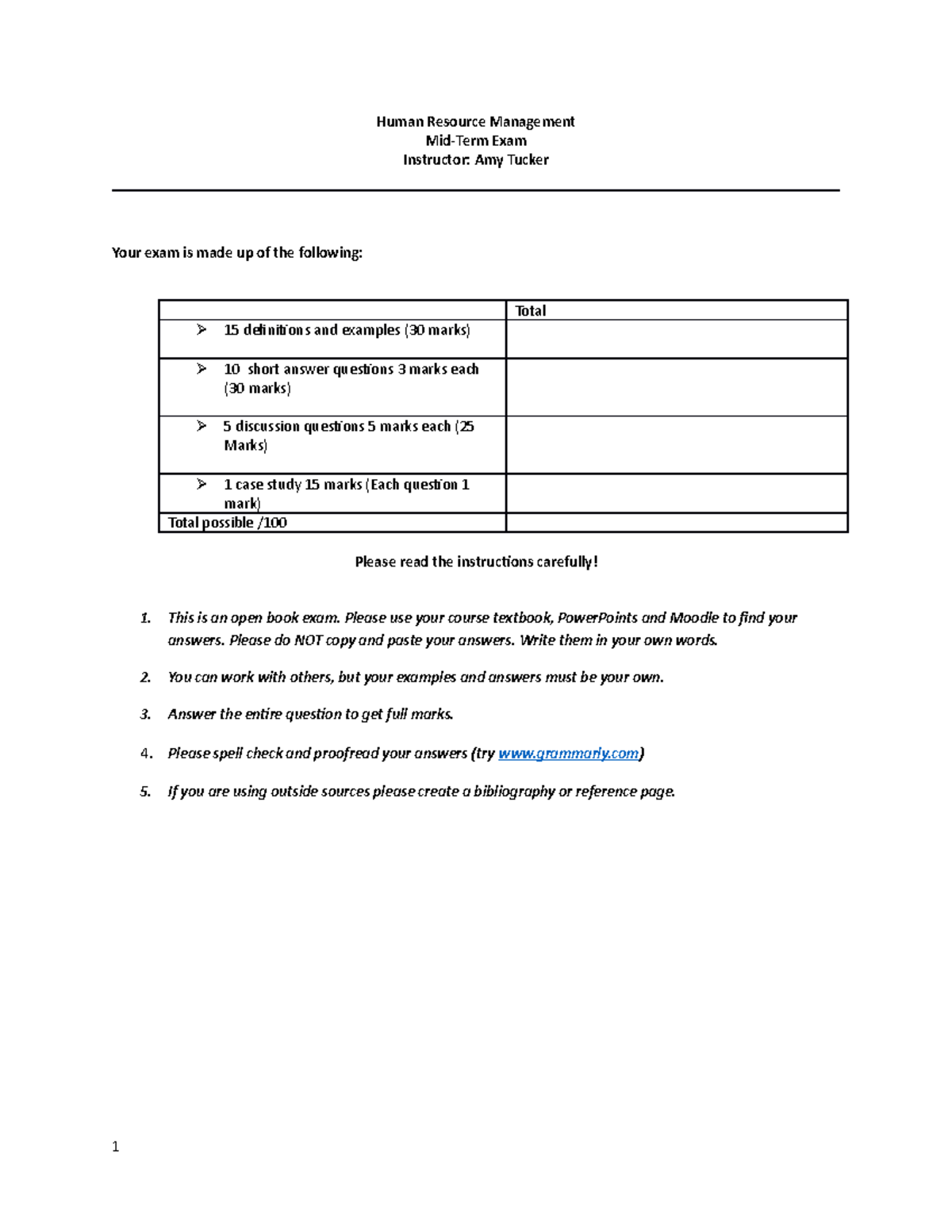 HRMN2820 02 midterm - Human Resource Management Mid-Term Exam ...