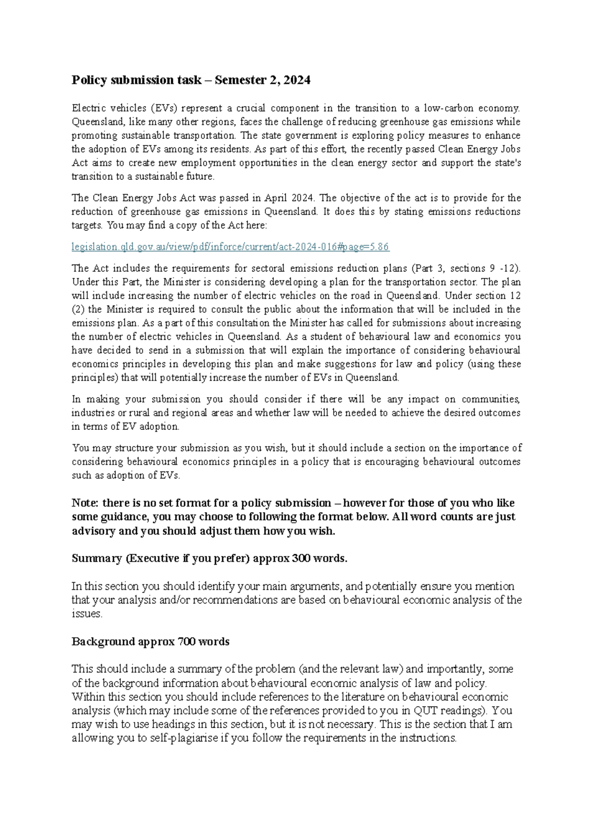 Task Sheet - Policy Submission - Policy submission task – Semester 2 ...
