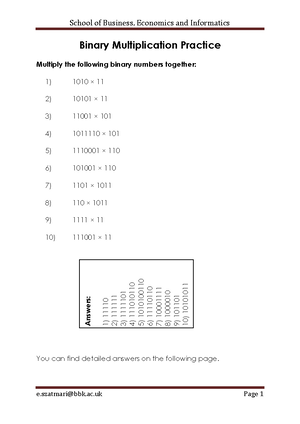 Binary - Hexadecimal Conversion Practice - School Of Business ...