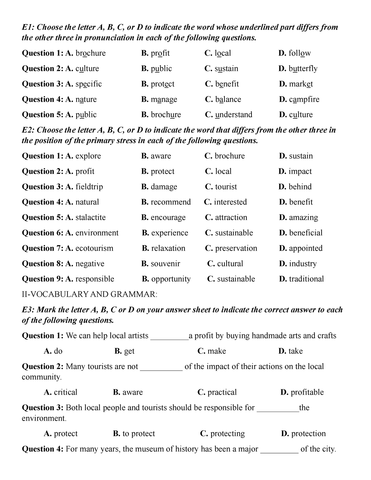 UNIT 10- TEST -TA 10-s - TIẾNG ANH 10 GLOBAL SUCESS - E1: Choose the ...