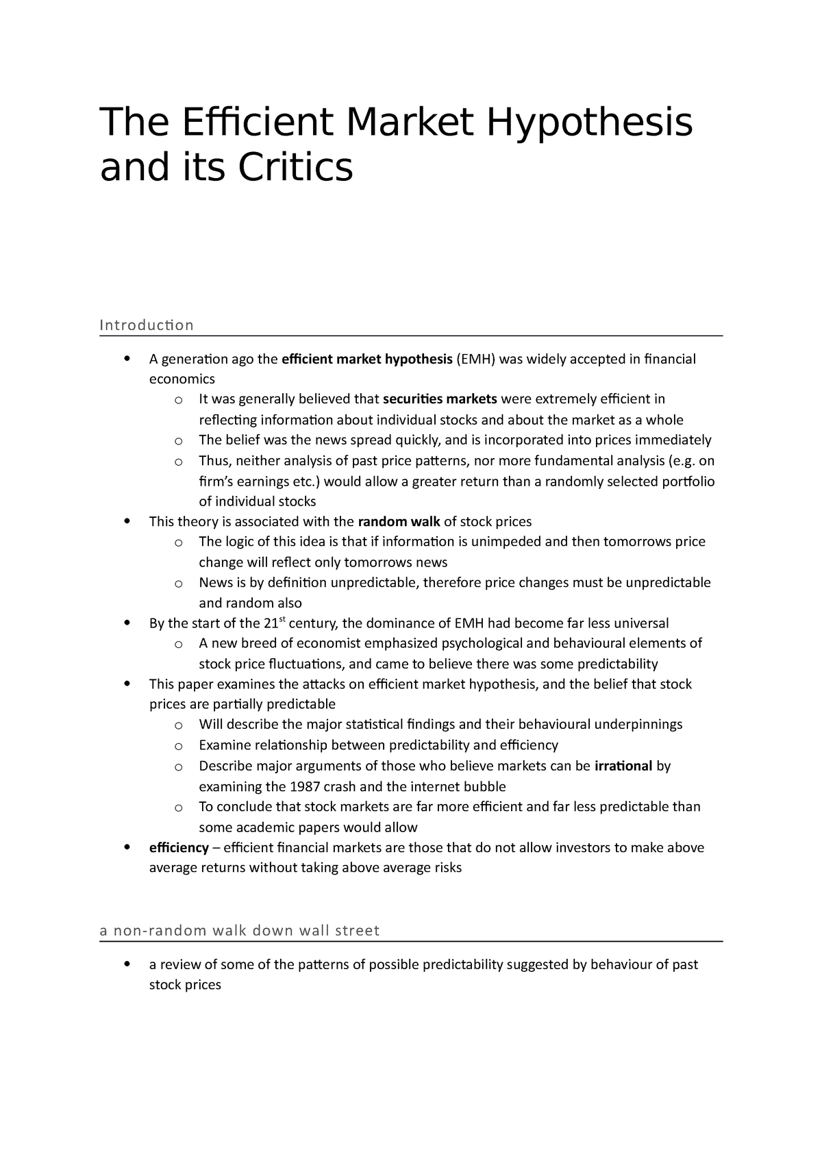 the efficient market hypothesis a critical review of the literature