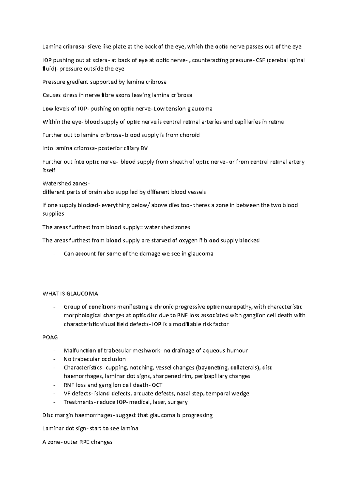 Glaucoma Reviison Notes - Lamina cribrosa- sieve like plate at the back ...