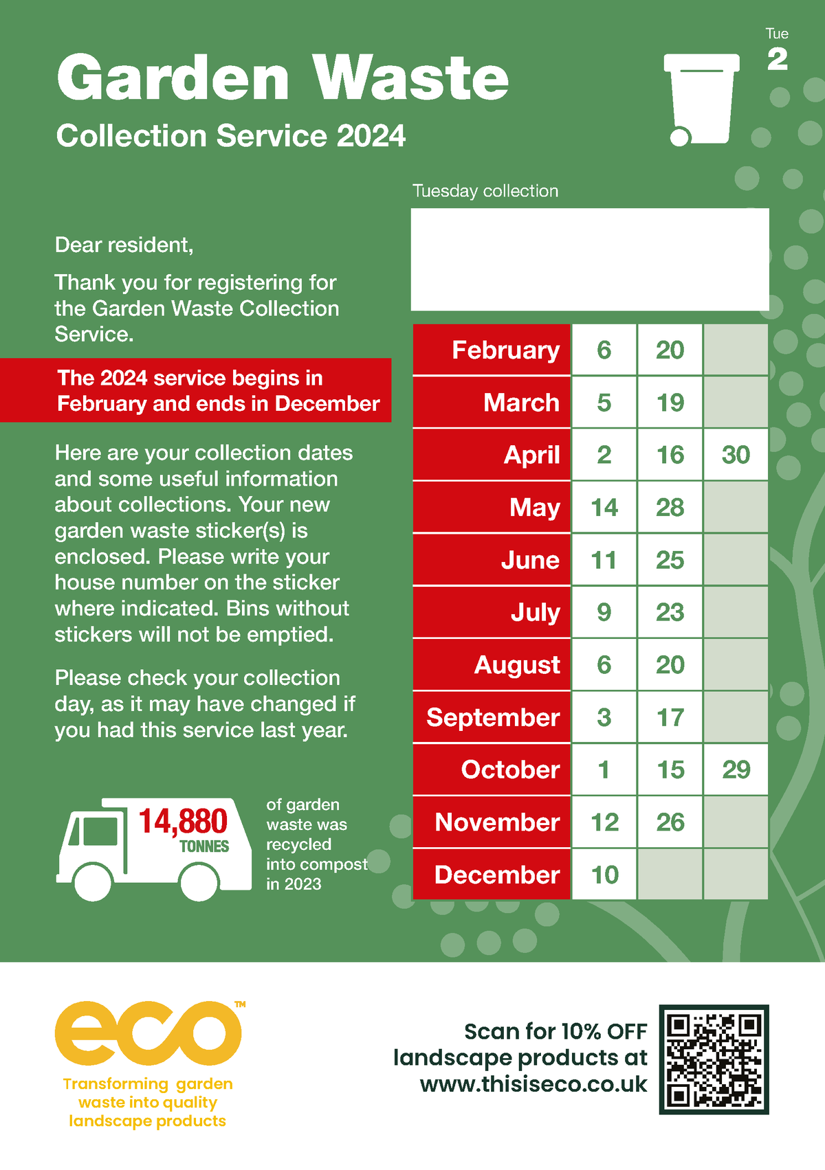 Garden Waste Calendar BCP Tue2 - Tuesday collection Dear resident ...