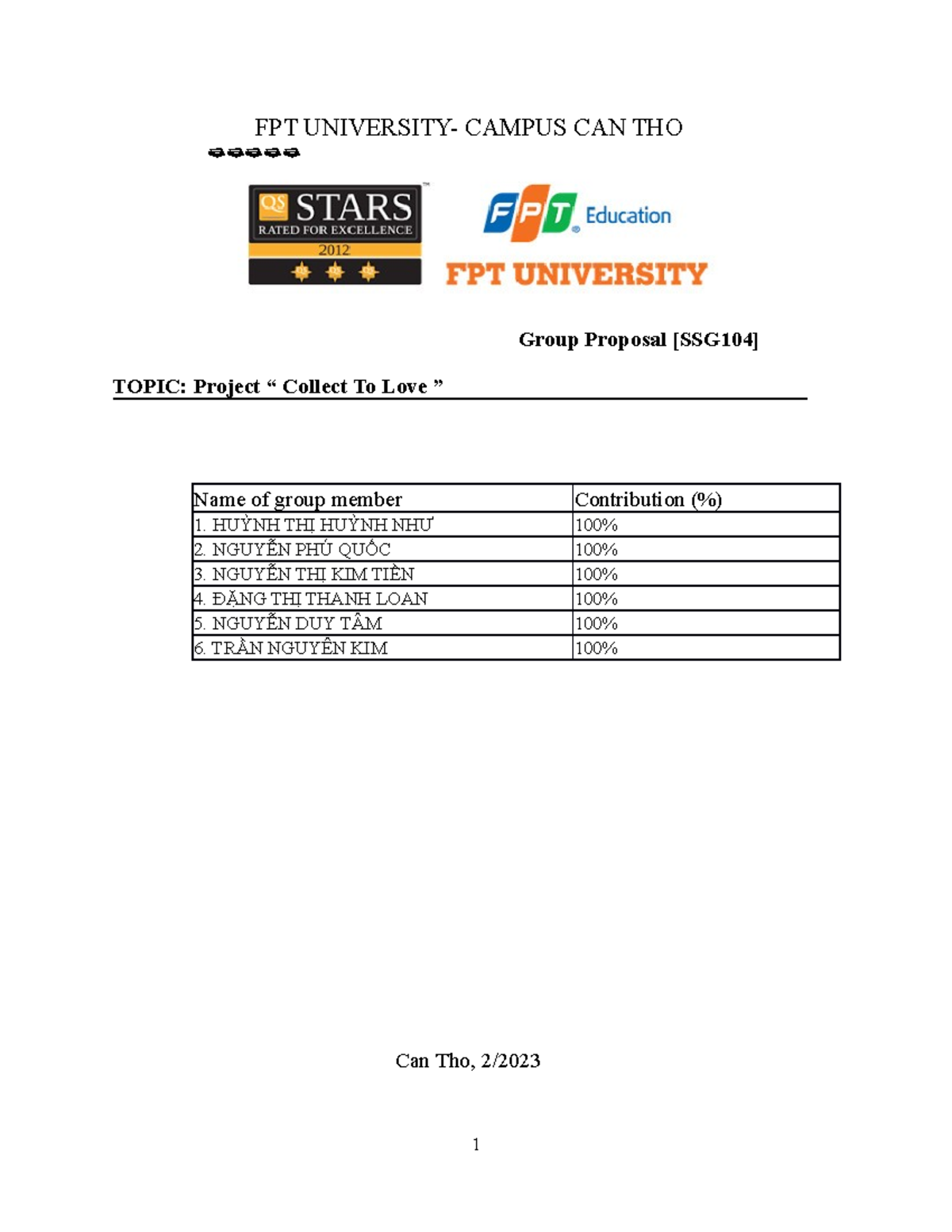 Proposal SSG104 - Teamwork - FPT UNIVERSITY- CAMPUS CAN THO Group ...