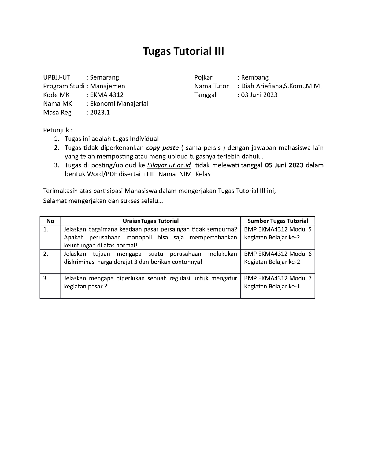 Akuntansi Biaya Normal - Tugas Tutorial III UPBJJ-UT : Semarang Program ...