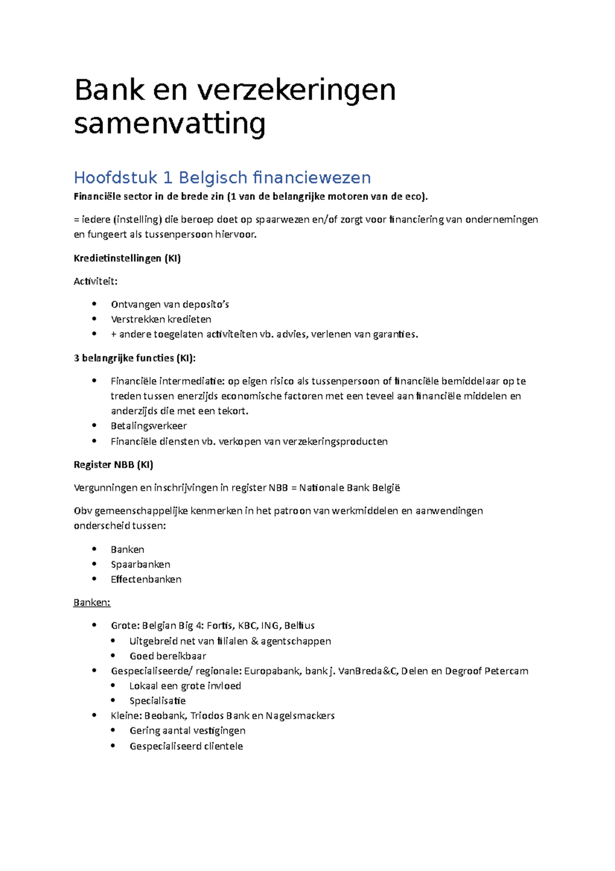 Bank En Verzekeringen Samenvatting - Bank En Verzekeringen Samenvatting ...