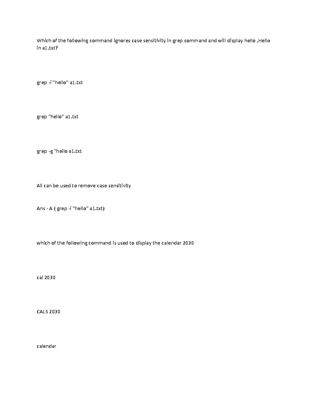 Cse325 ETE Which of the following command ignores case sensitivity in