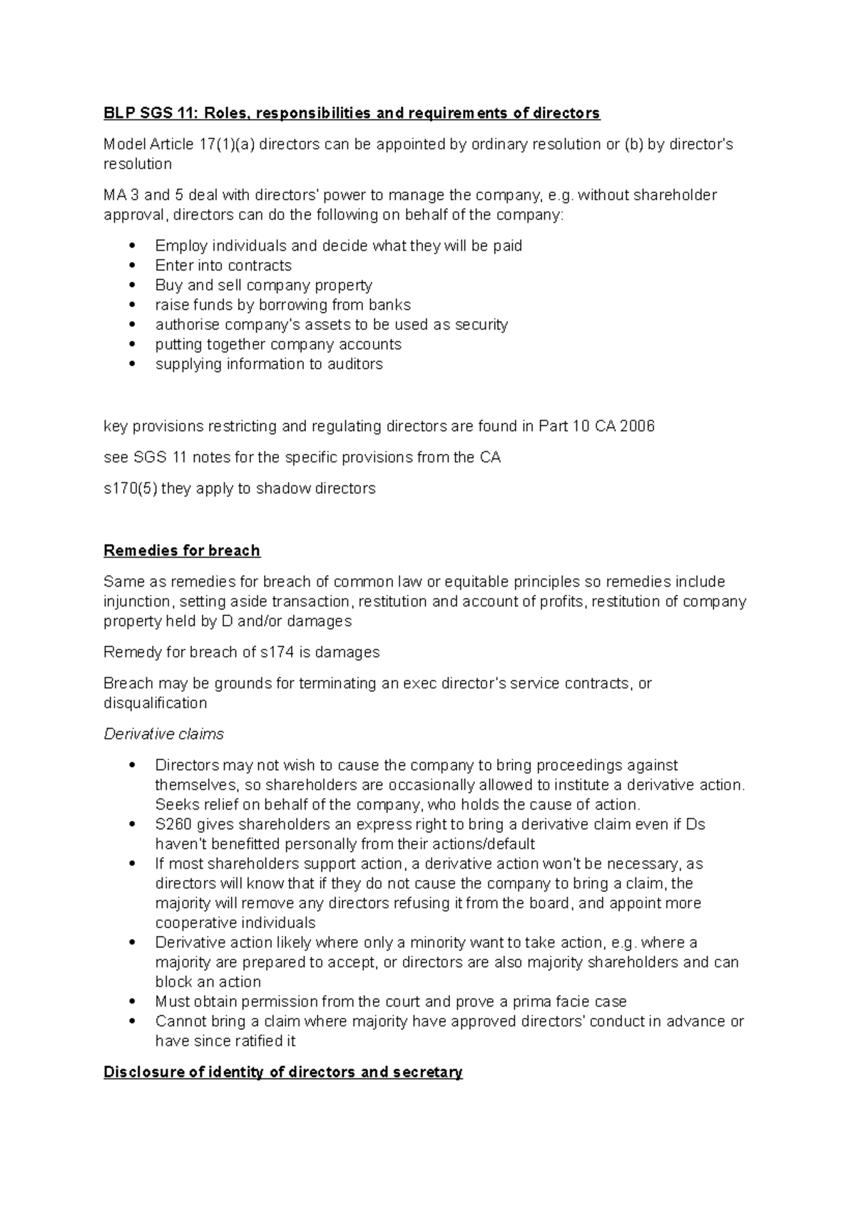 BLP SGS 11 notes - BLP SGS 11: Roles, responsibilities and requirements ...