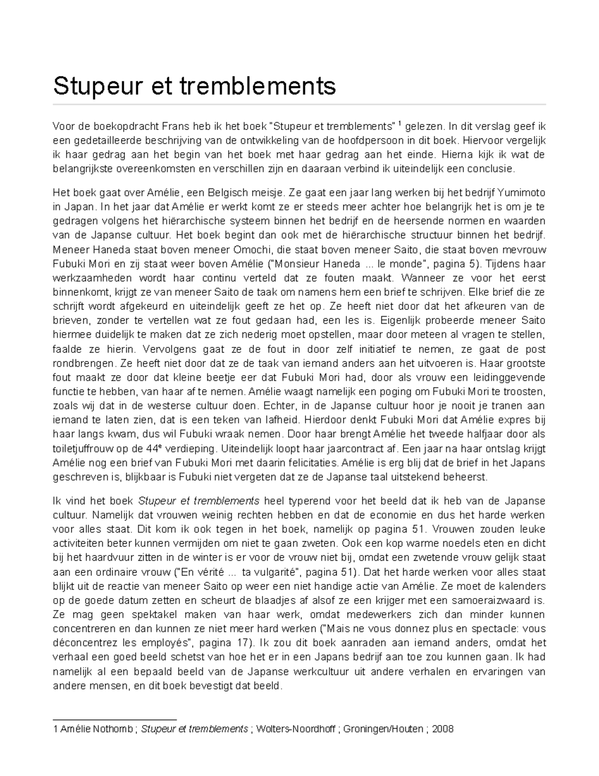 Boekopdracht 17032017 Stupeur et tremblements Stupeur et tremblements Voor de boekopdracht Boekopdracht 17032017 Stupeur et tremblements Stupeur et tremblements Voor de boekopdracht