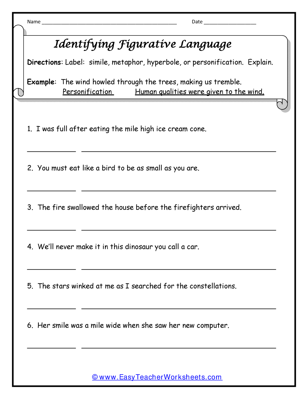 English Poetry Worksheet - Name ...