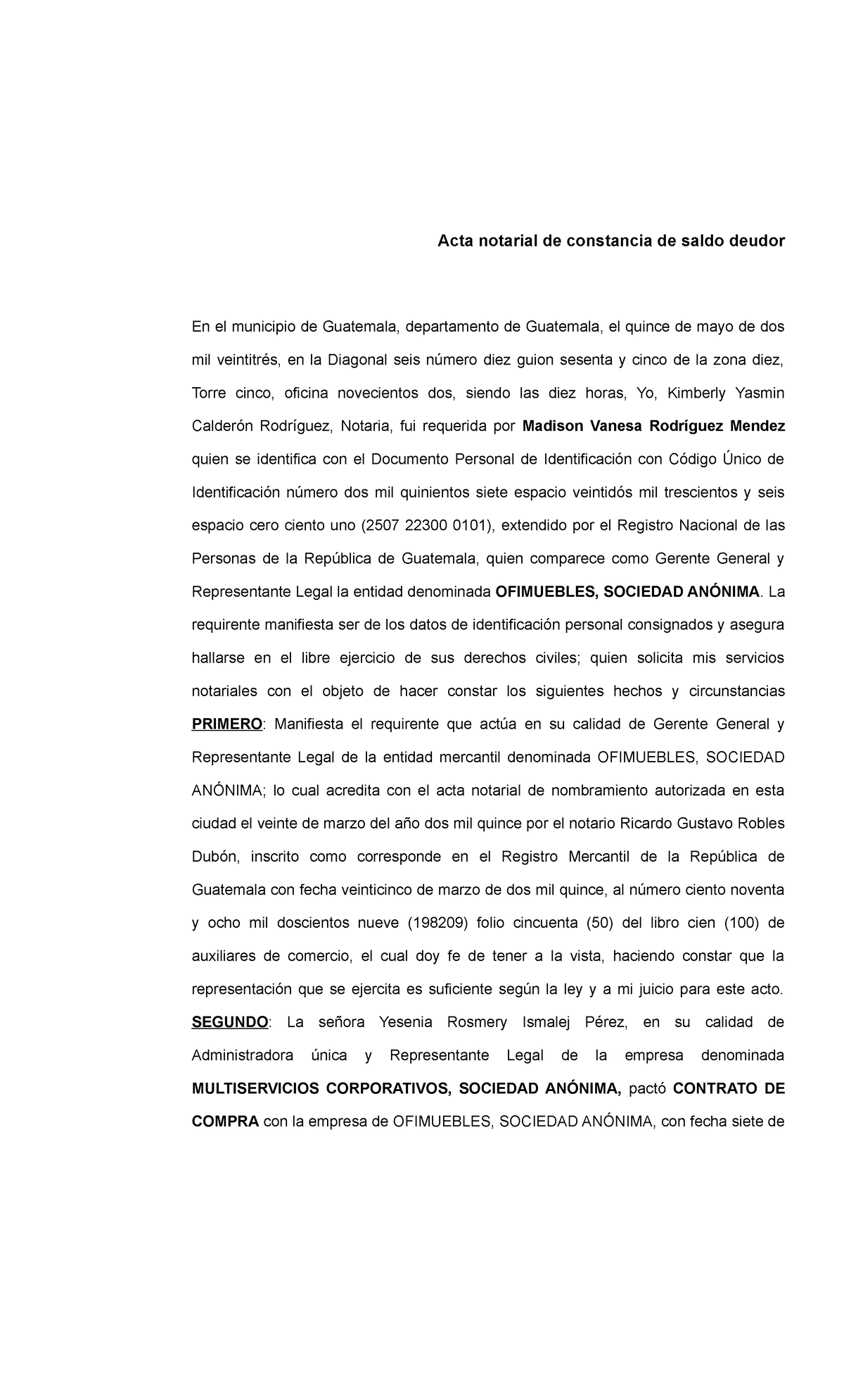 1 Acta Constancia Saldo Deudor Acta Notarial De Constancia De Saldo