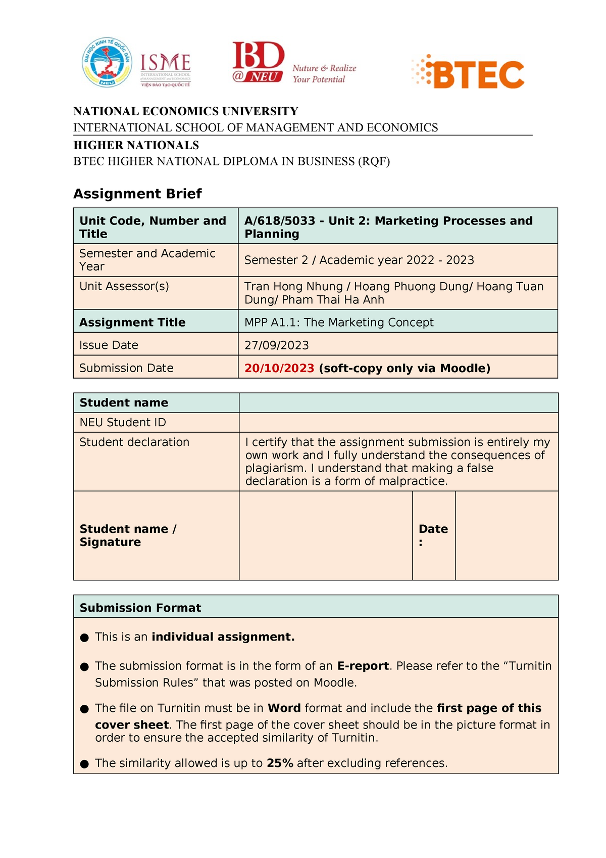 Assignment Brief MPP A1 - NATIONAL ECONOMICS UNIVERSITY INTERNATIONAL ...