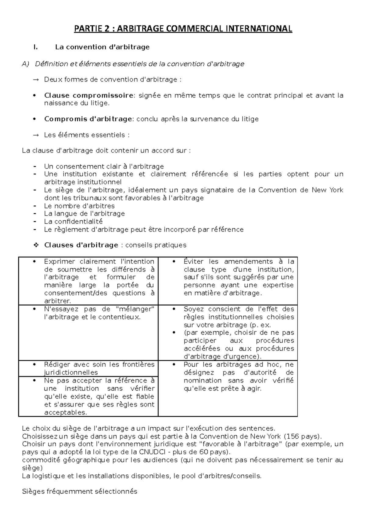 P2 - PARTIE 2 : ARBITRAGE COMMERCIAL INTERNATIONAL - La convention d ...