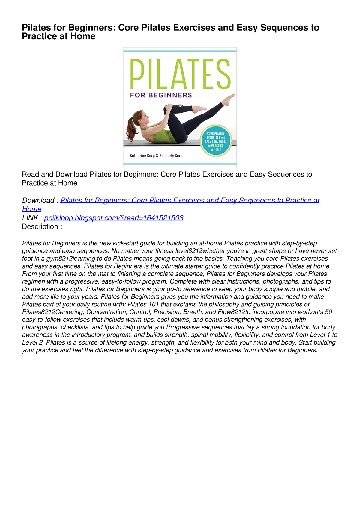 PDF KINDLE DOWNLOAD Pilates for Beginners: Core Pilates Exercises and ...