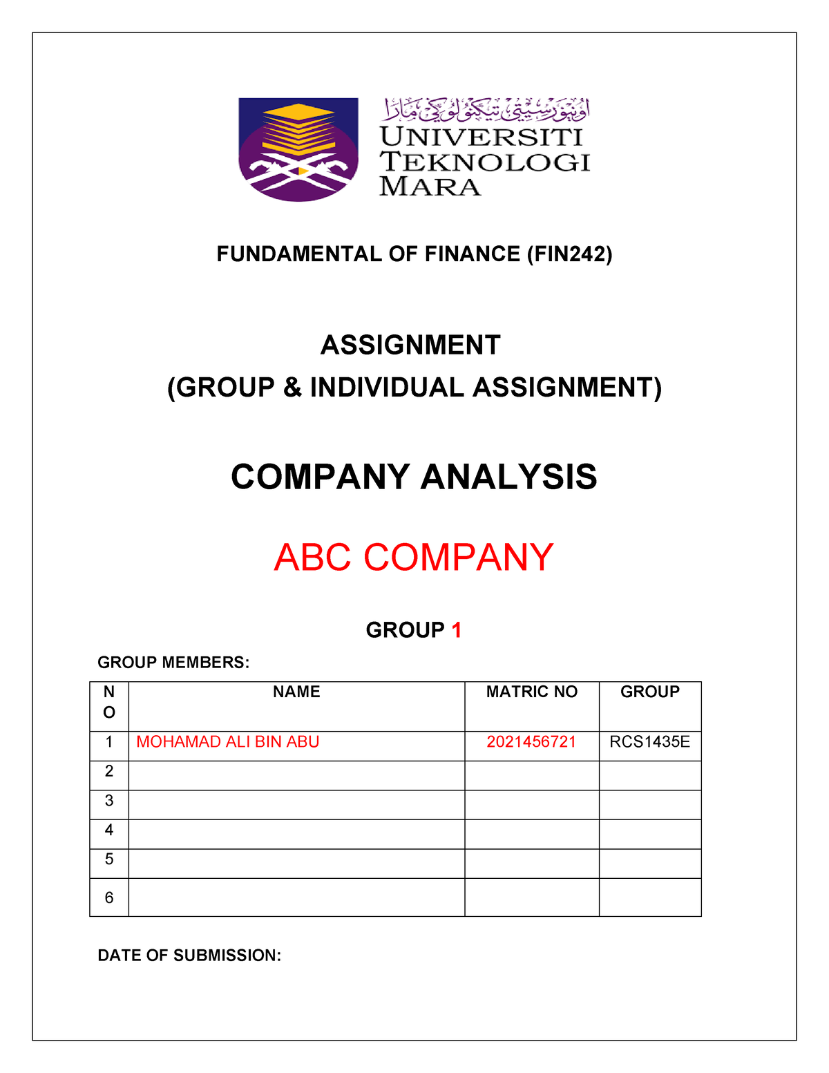 financial analysis of a company assignment