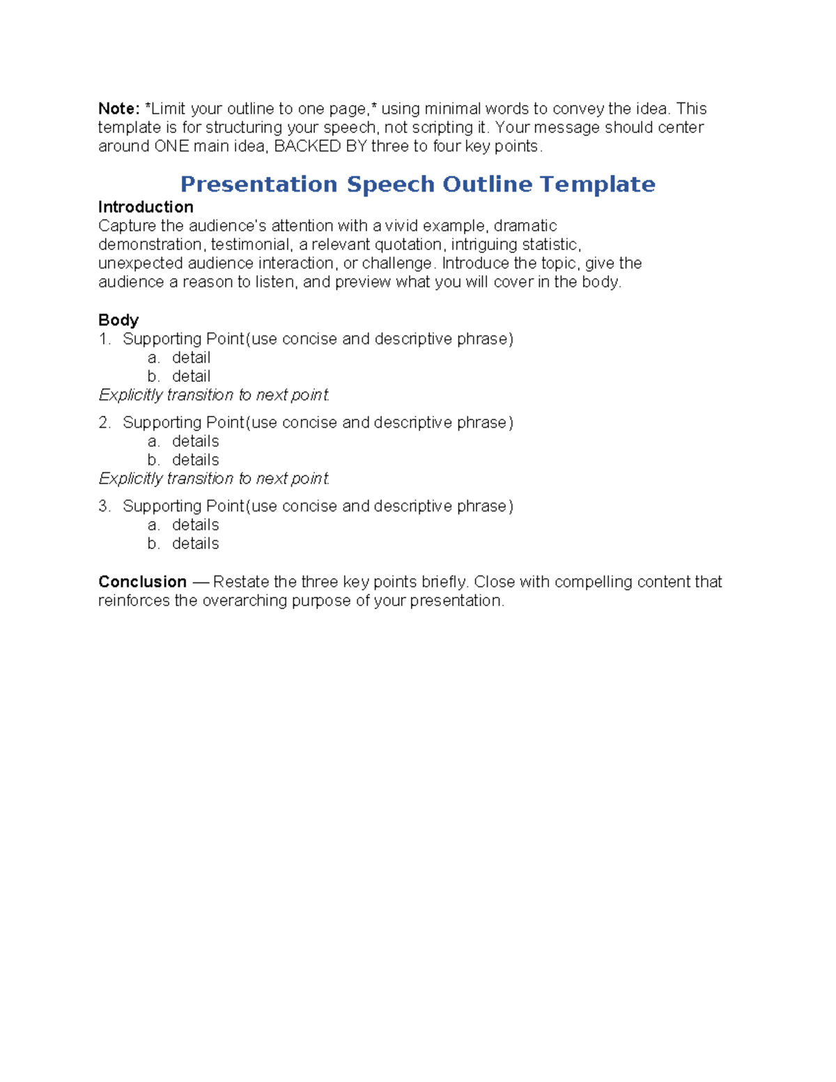 Info Interview Presentation Speech Outline Template - Note: Limit your ...
