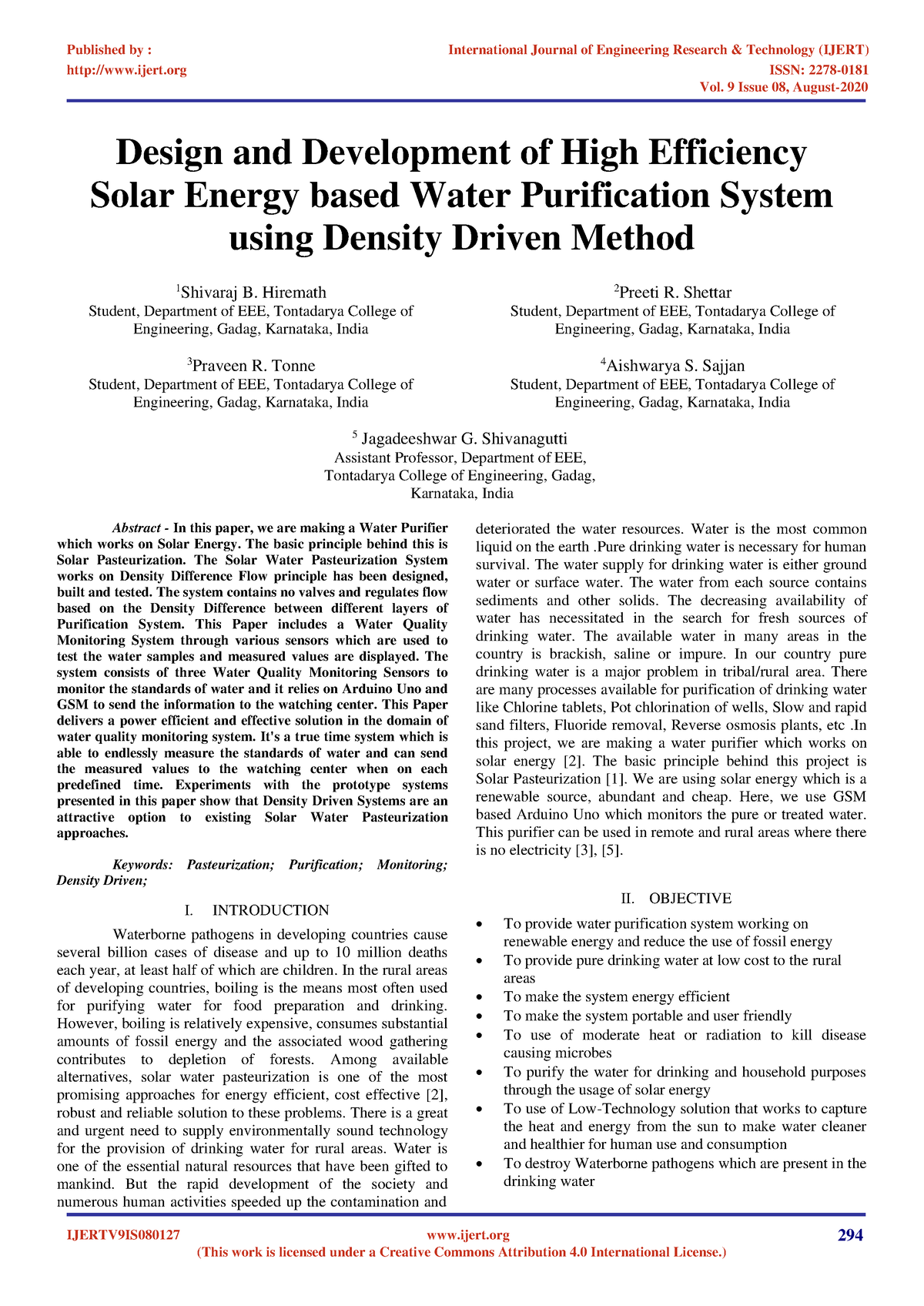 Design And Development Of High Efficiency Solar Energy Based Water ...