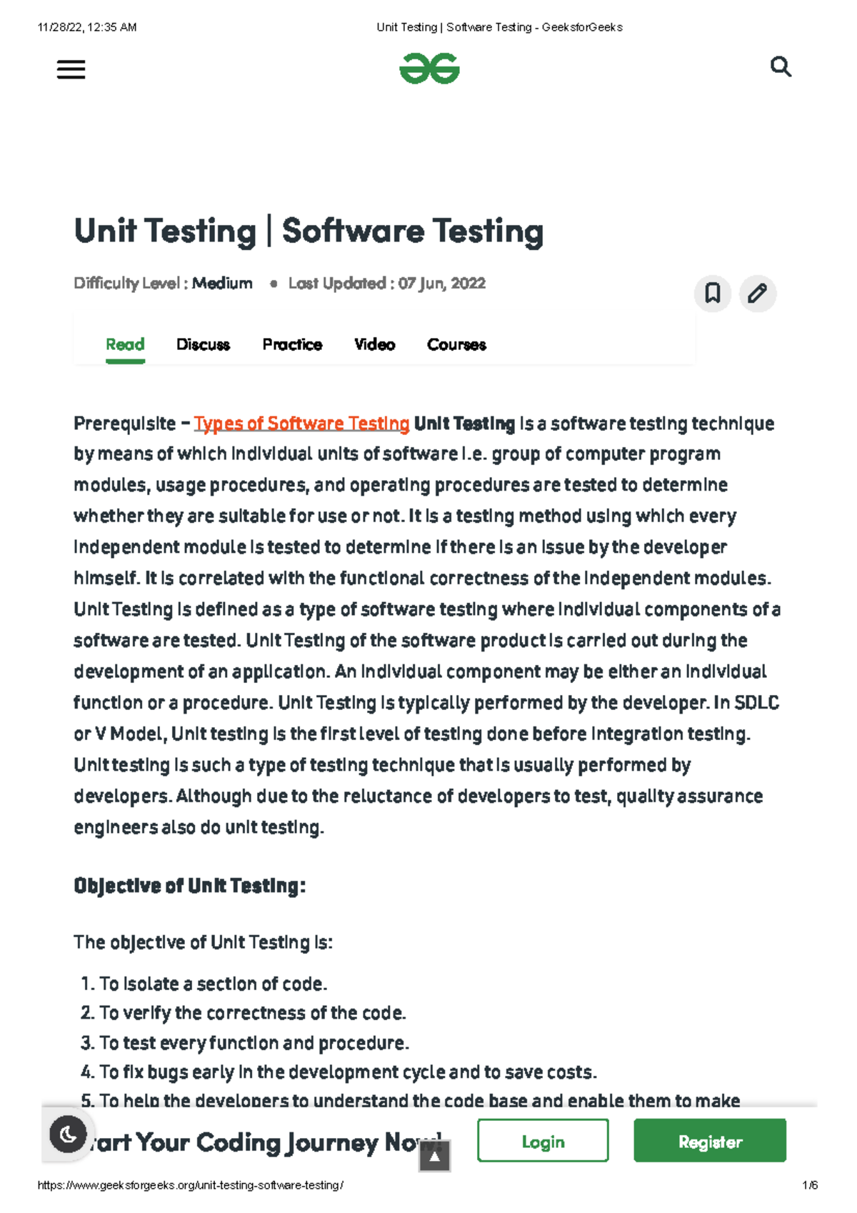 Unit Testing Software Testing - Geeksfor Geeks - Read Discuss Practice ...