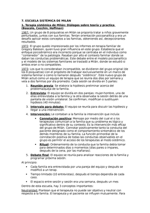 7. Escuela sistemica de Milan - 7. ESCUELA DE 1. Terapia de sobre y  practica (Boscolo, Cecchin, - Studocu