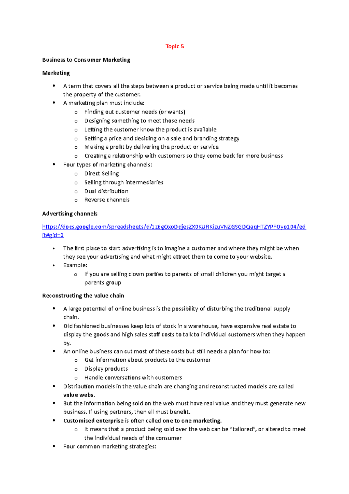 Topic 5 - Lecture notes 5 - Topic 5 Business to Consumer Marketing ...
