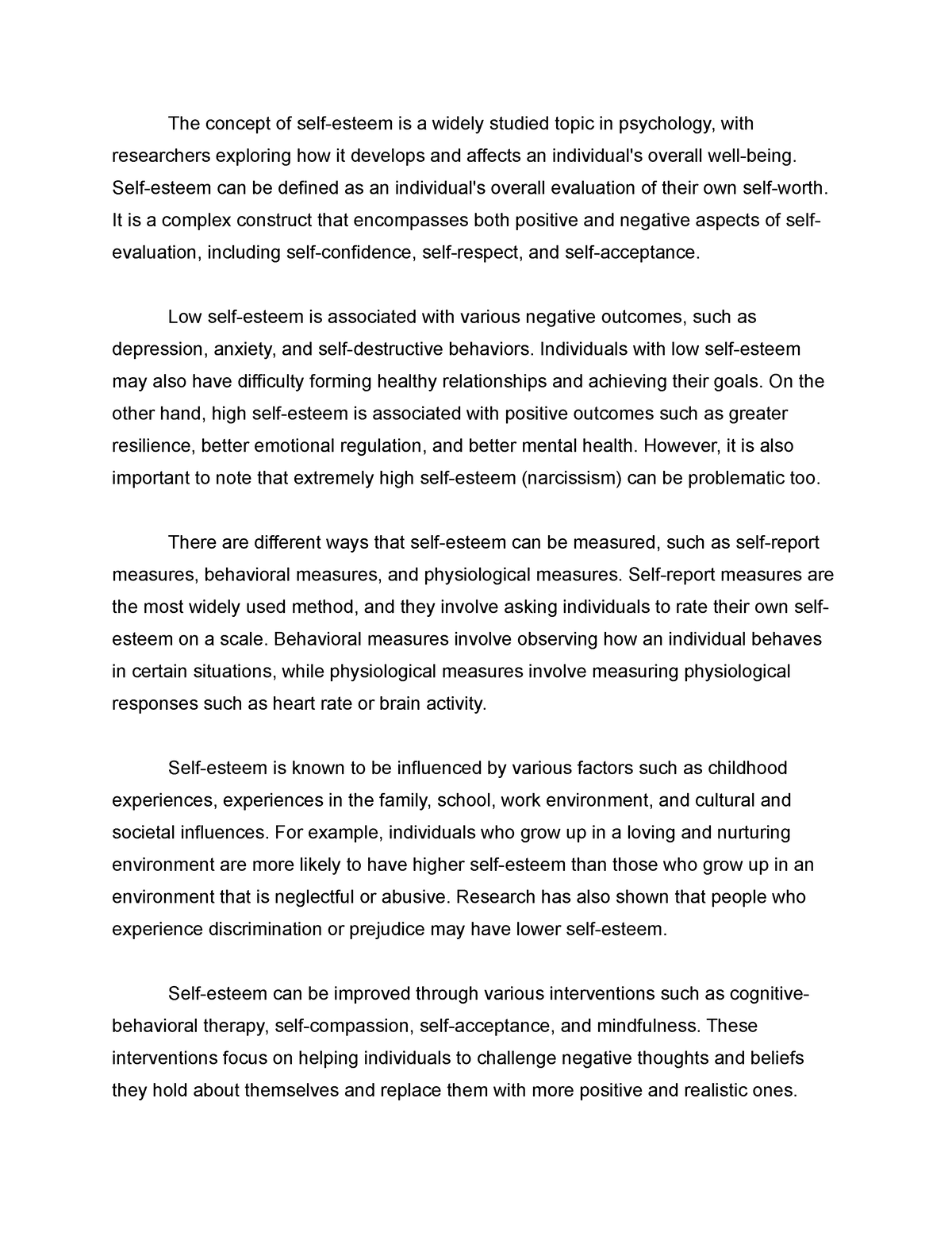 self esteem essay conclusion