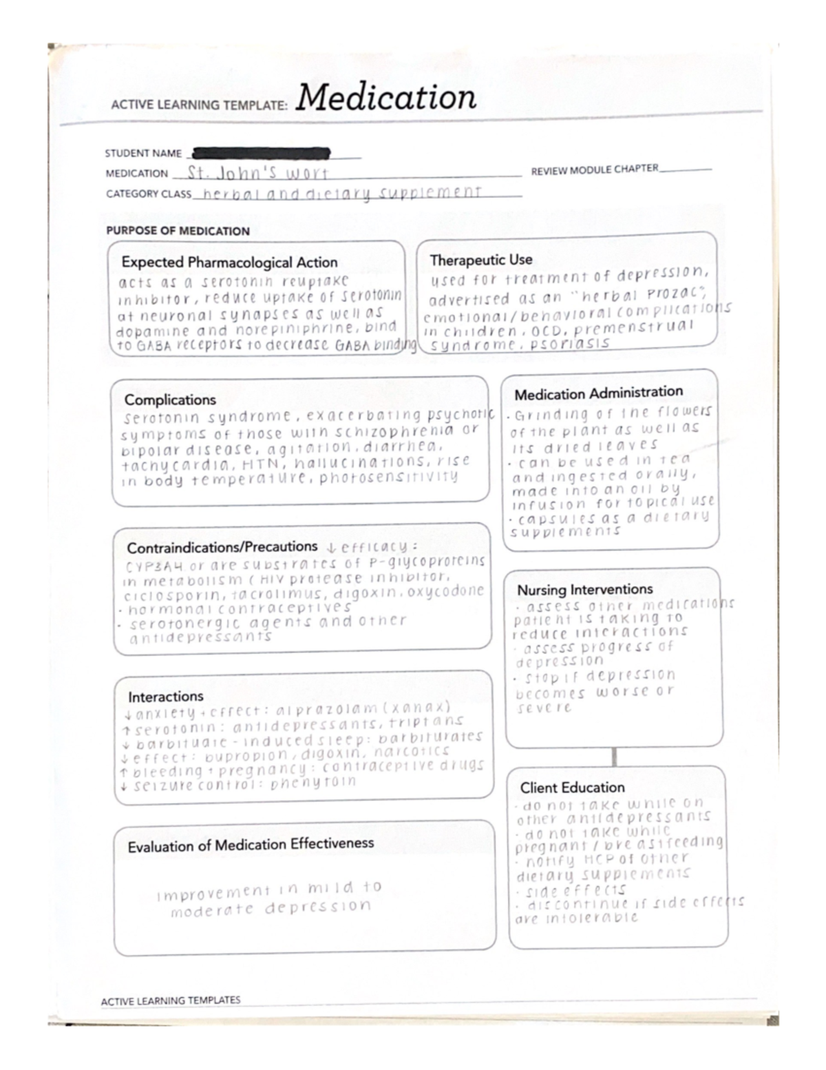 ATI Drug Template St John's Wort NU 306 Studocu