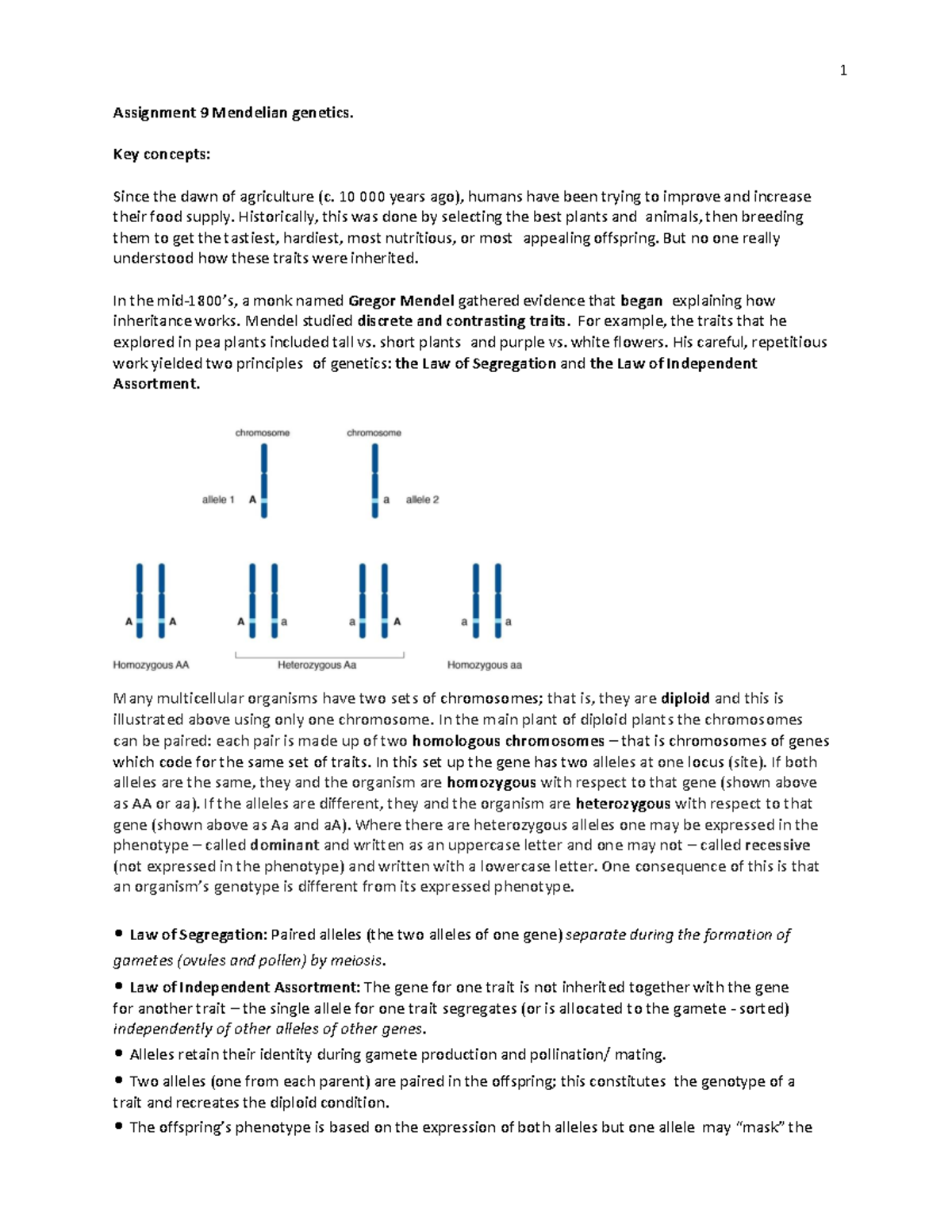 Lab 9 N/A Assignment 9 Mendelian Key concepts