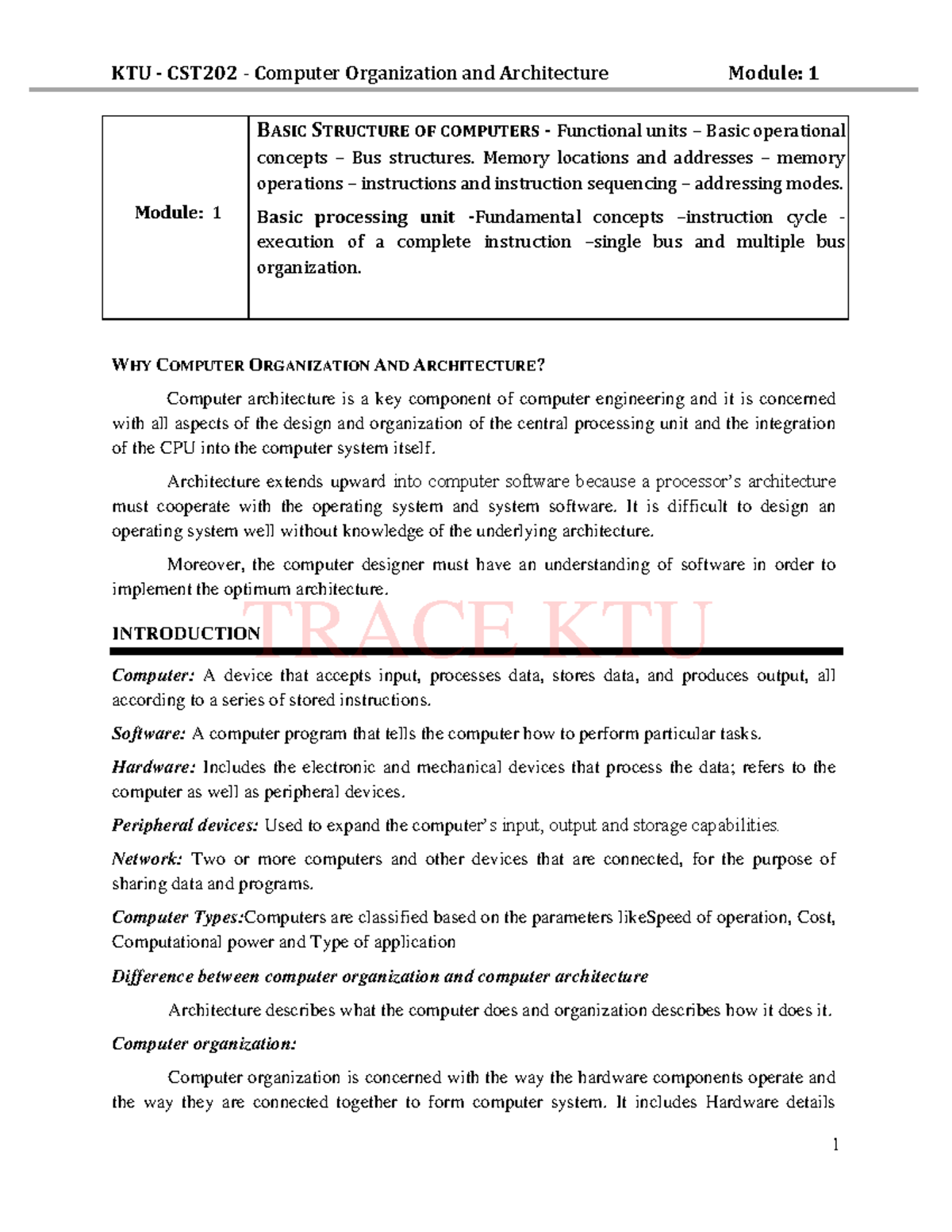 Computer Organization and Architecture module 1 - Module: 1 BASIC ...