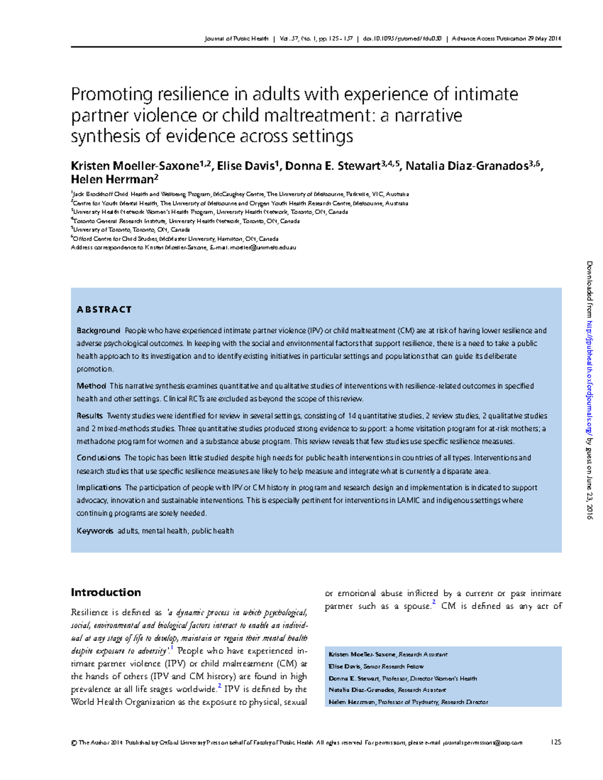 Promoting Resilience In Adults With Expe - Stewart3,4,5, Natalia Diaz ...