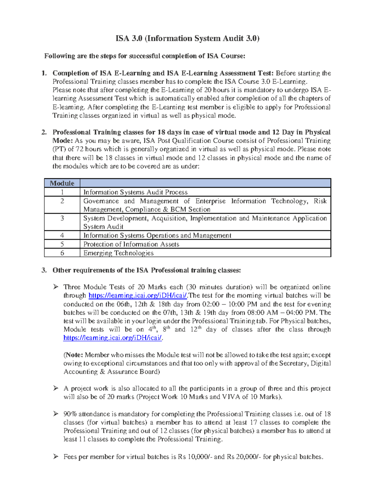 ISA 3.0 Course Structure rev ISA 3 (Information System Audit 3