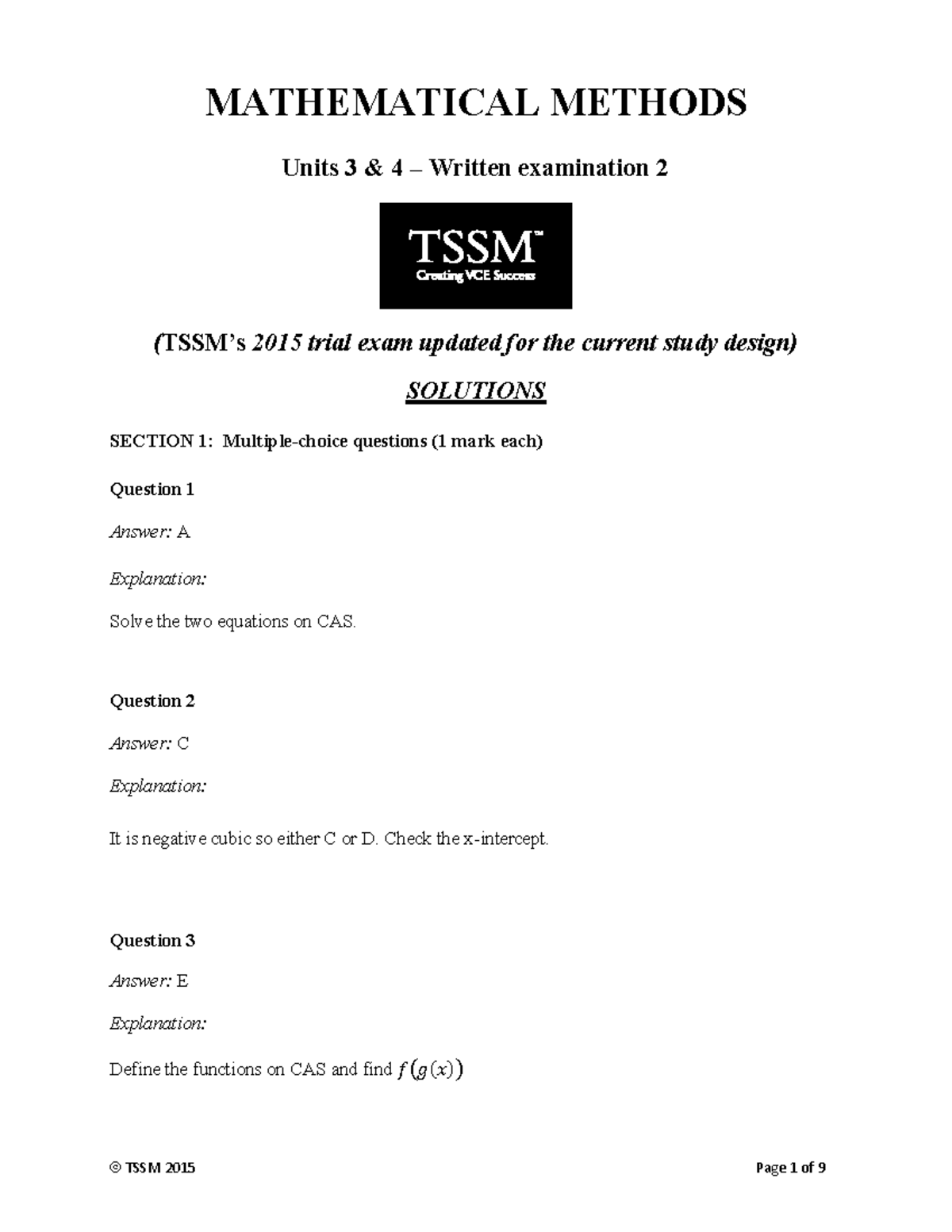 [VCE Methods] 2015-16 TSSM Unit 34 Exam 2 Solutions - MATHEMATICAL ...