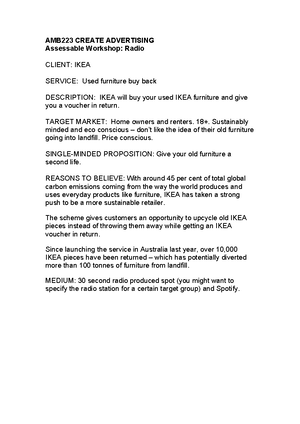 Creative Strategy Worksheet - AMB223 Creative Strategy Worksheet ...