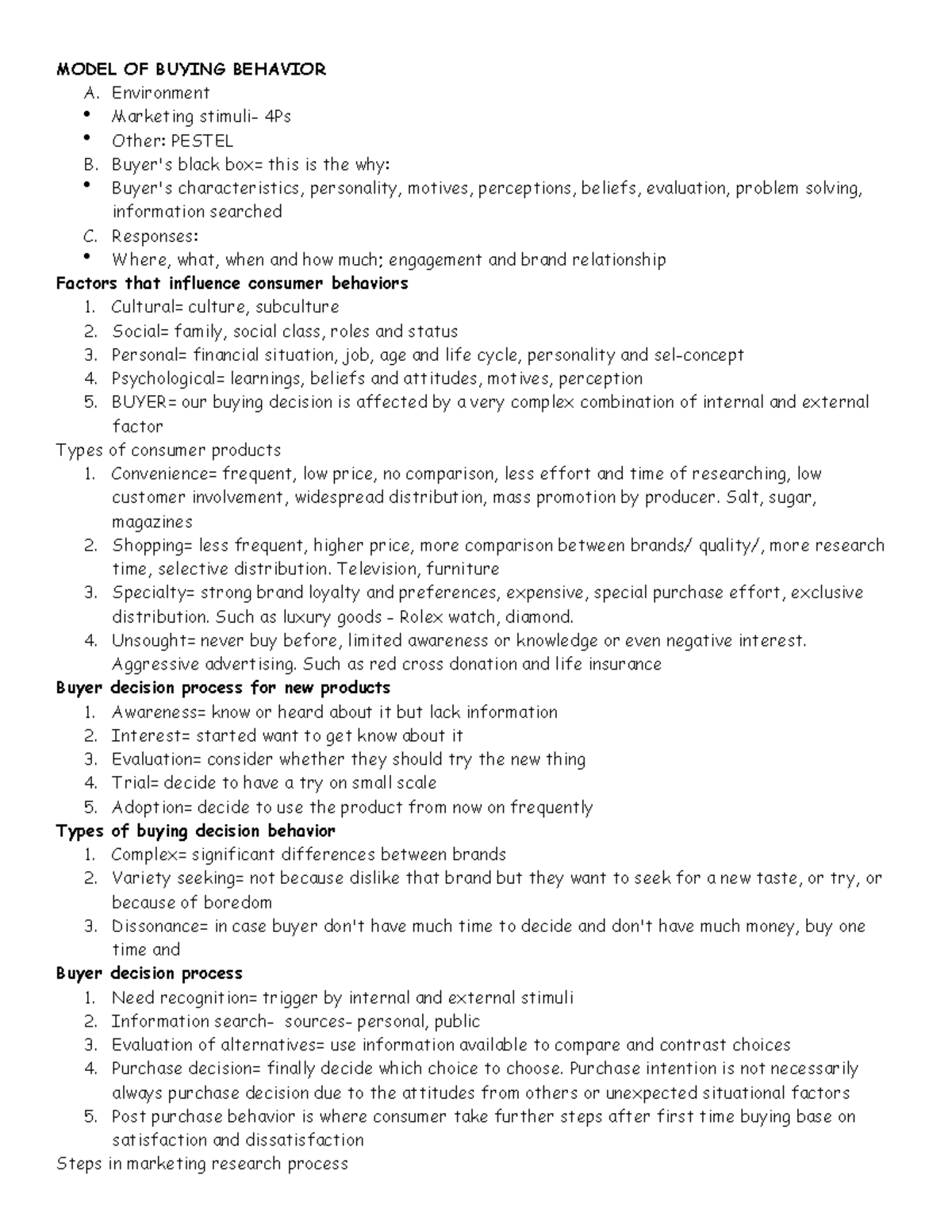 Final Pmk Summary Notes Part 3 - Model Of Buying Behavior A 