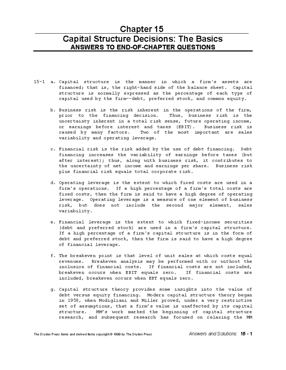 Chap 15 problem solutions - 15-1 a. Capital structure is the manner in ...
