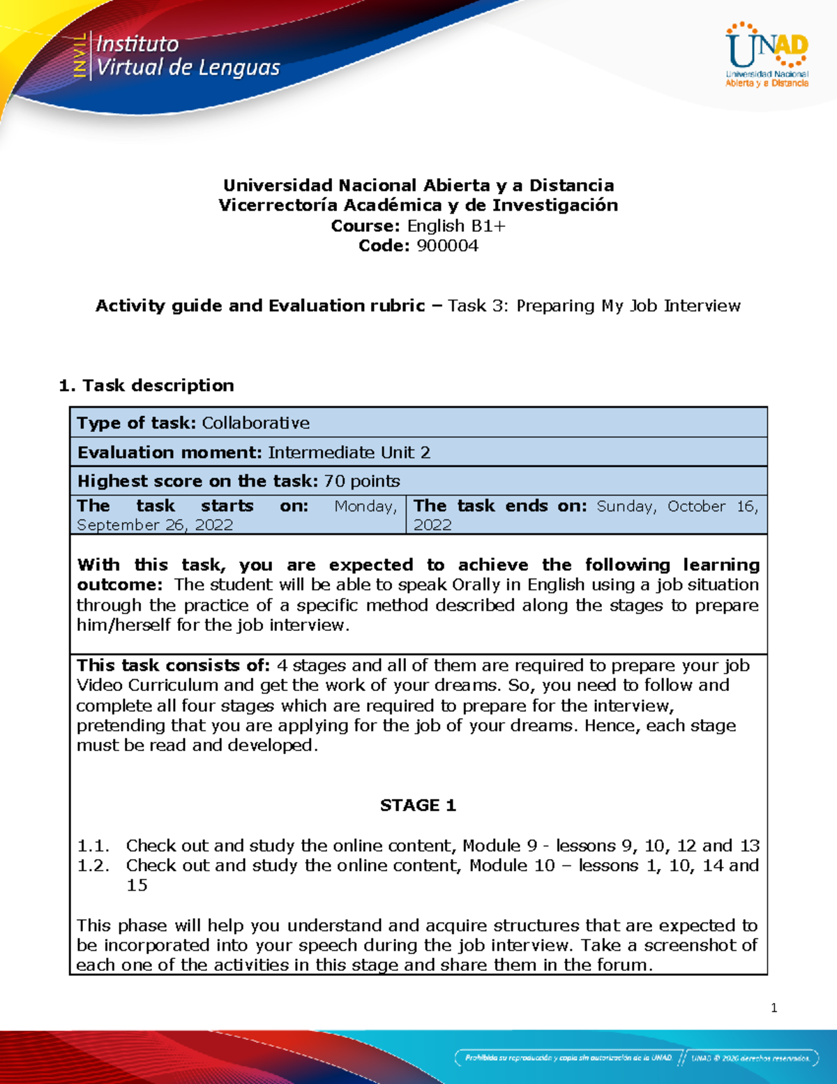 Activities guide and Evaluation rubric - Unit 2 -Task 3 - Preparing my ...