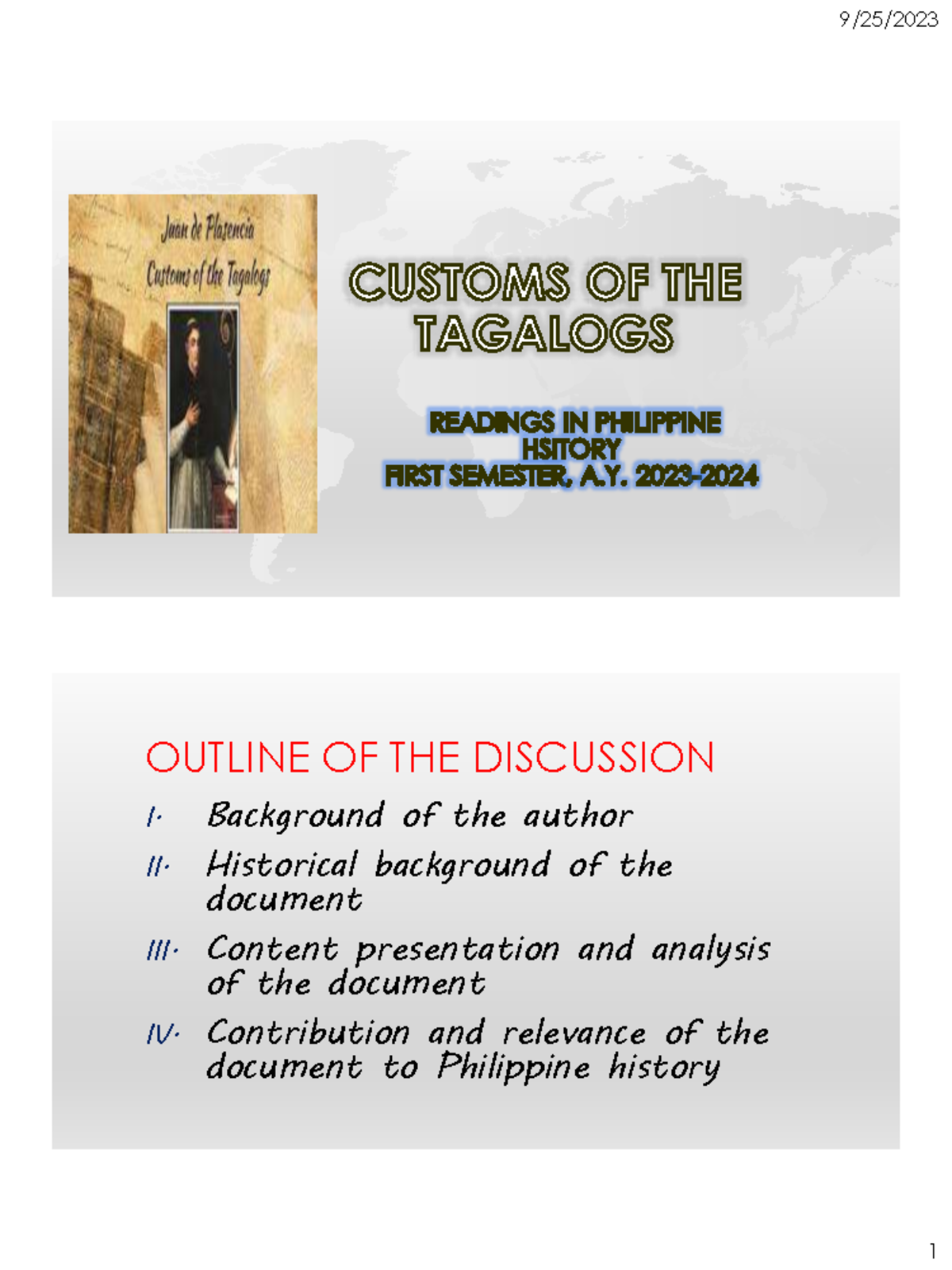 2 Lesson Cu stoms of the Tagalogs - OUTLINE OF THE DISCUSSION I ...